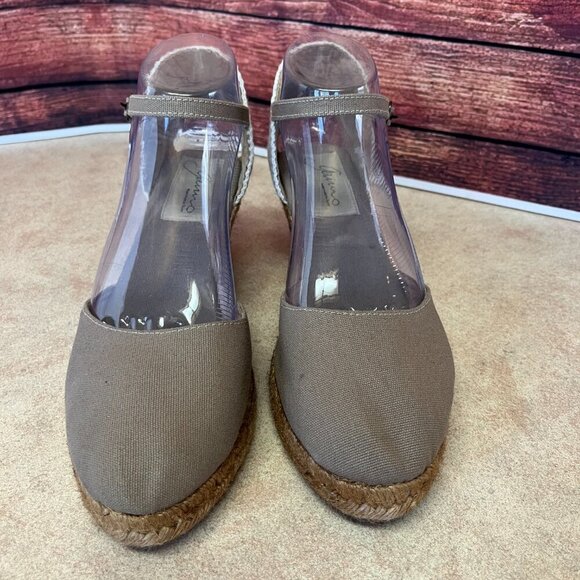 Gaimo Canvas Taupe Platform Wedge Espadrilles Handmade - Picture 3 of 16